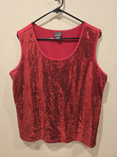 Red sequin tank top dressy - top,